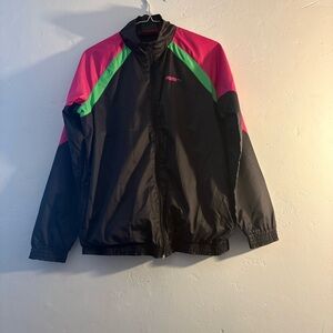 Vintage Puma Windbreaker Jacket Black Pink Green Colorblock Track Jacket Size Lg